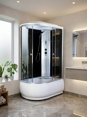 Душевая кабина Aquapulse 4006С R grey black высокий поддон асимметричная 120*80