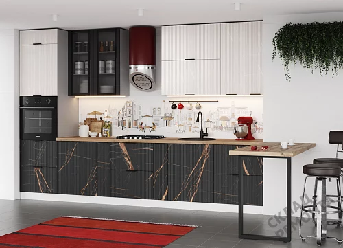 Фото Кухня ДСВ Монца кварц бежевый/кварц черный – купить в Самаре: цена, описание, фото. Интернет-магазин 2