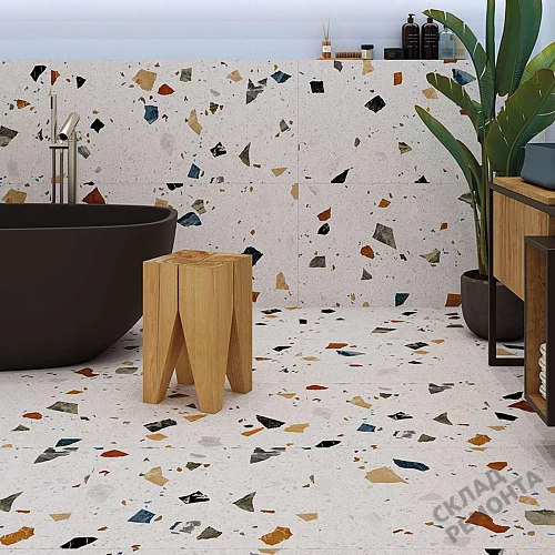 Фото Керамогранит матовый Steppe Ceramics Chips White белый 600*600*9 – купить в Самаре: цена, описание, фото. Интернет-магазин 2
